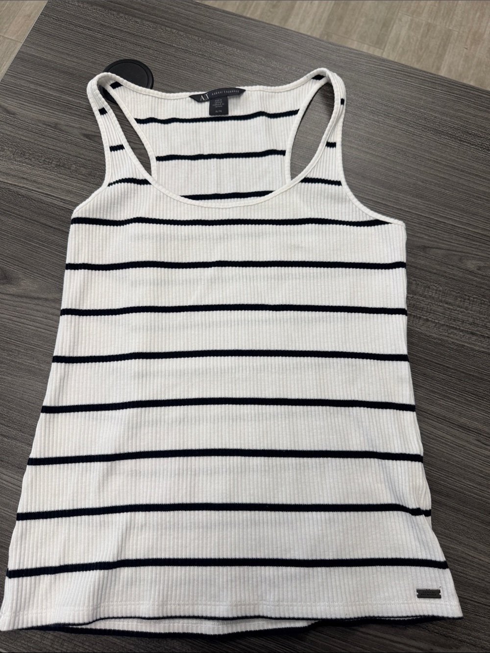 Armani Exchane White & Navy Striped Ribbed Racerback Tank Size XL